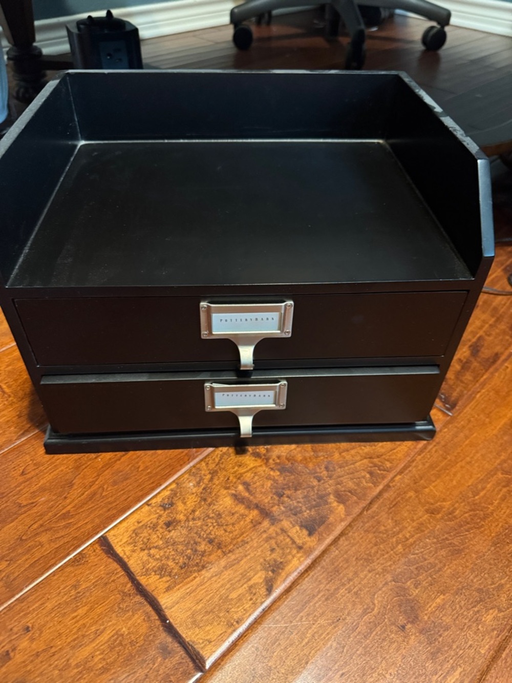 Pottery Barn Black Two-Drawer Desktop Organizer with Label Holders